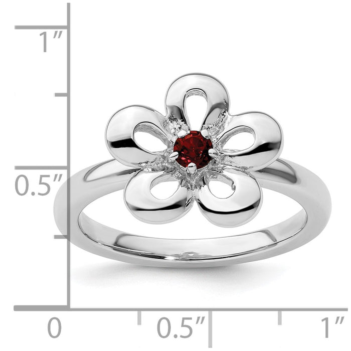 Exclusive Polished Garnet Flower Ring - Stylish Sterling Silver, Stackable Design-5