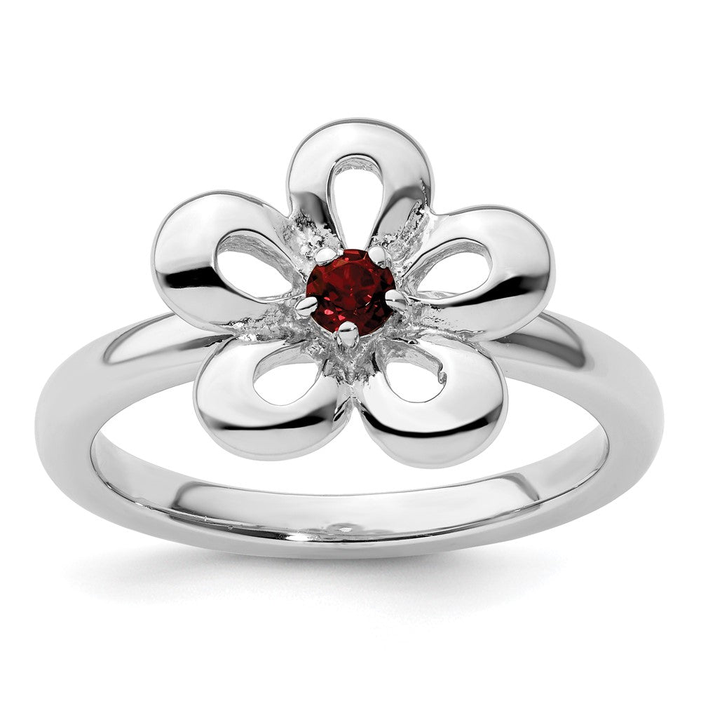High-Quality Polished Garnet Flower Ring in Sterling Silver - Affordable Style