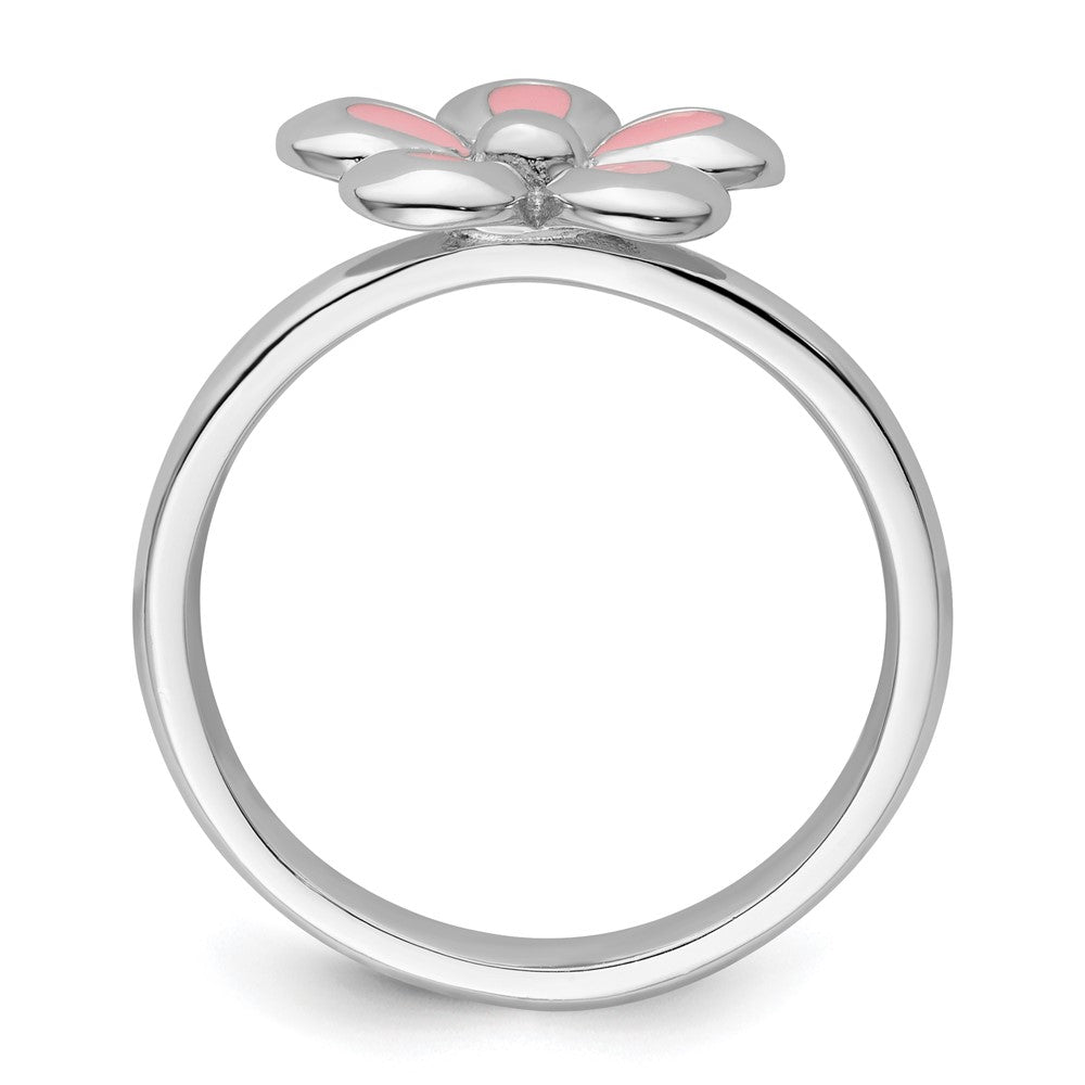 Shop Stylish Polished Pink Enameled Flower Ring - Sterling Silver, Stackable