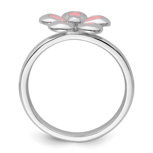 Shop Stylish Polished Pink Enameled Flower Ring - Sterling Silver, Stackable