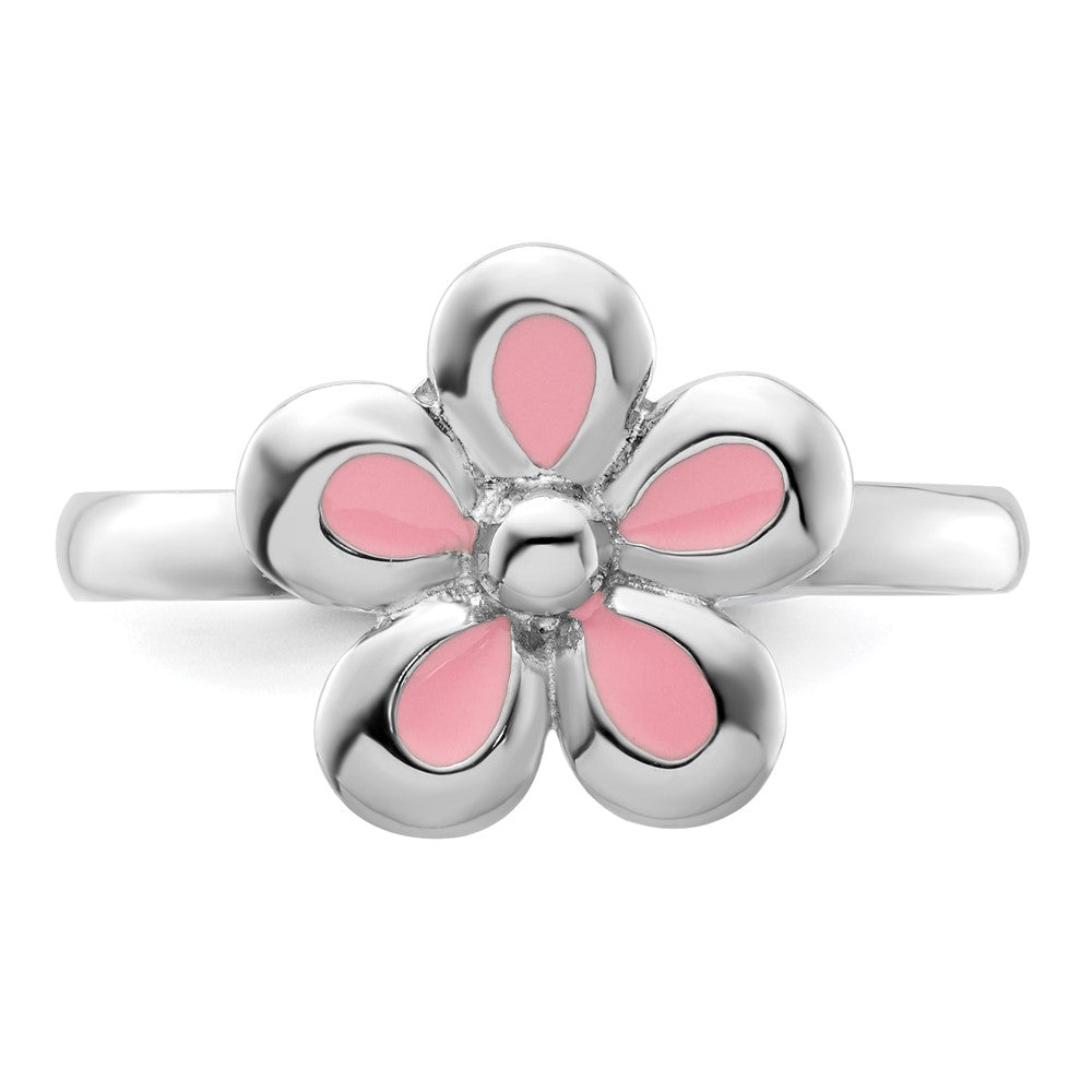 Shop Stylish Polished Pink Enameled Flower Ring - Sterling Silver, Stackable