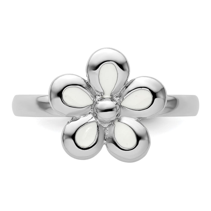 High-Quality Polished White Enamel Flower Ring -  Sterling Silver Style Value-4
