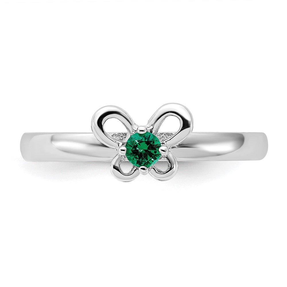High-Quality Sterling Silver Stackable Expressions Emerald Ring - Stylish Value!