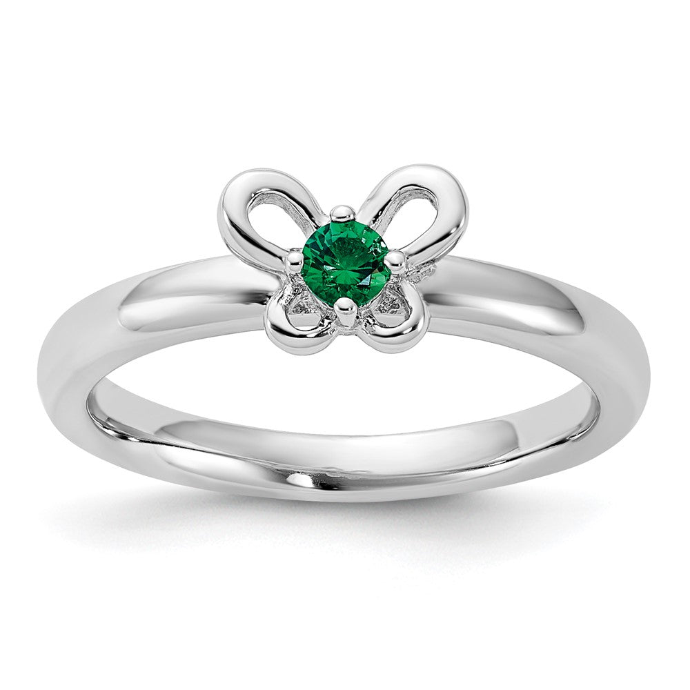 High-Quality Sterling Silver Stackable Expressions Emerald Ring - Stylish Value!