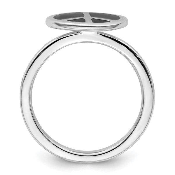 Sterling Silver Stackable Peace Sign Ring - Black Enamel