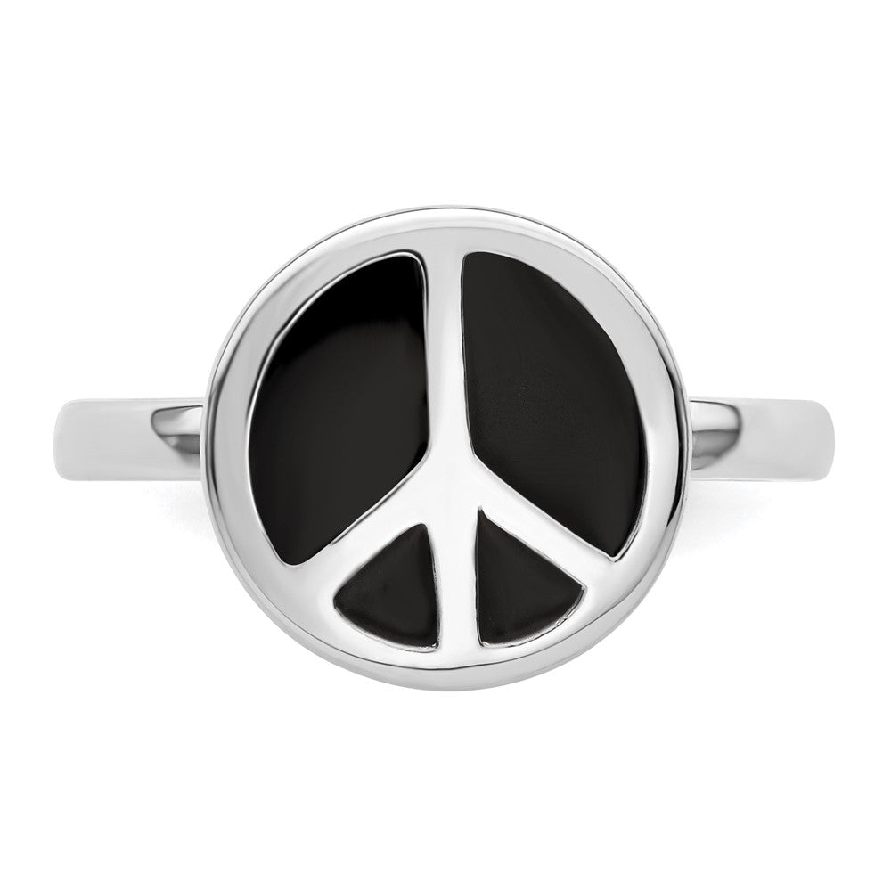 High-Quality Sterling Silver Stackable Peace Sign Ring | Stylish Black Enamel Finish
