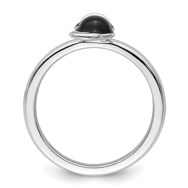 Polished Black Enamel Cat Ring in Sterling Silver - Stackable