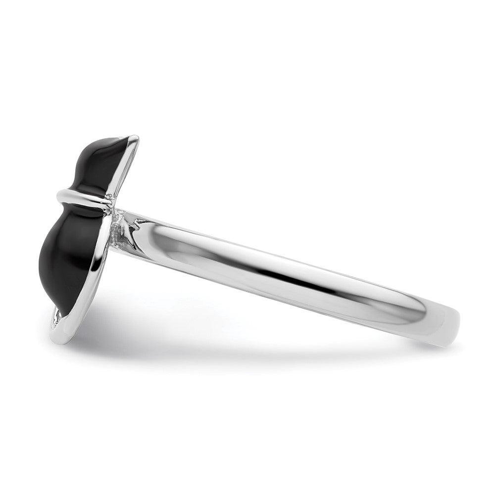 Exclusive Polished Black Enamel Cat Ring in Sterling Silver - Stylish Stackable
