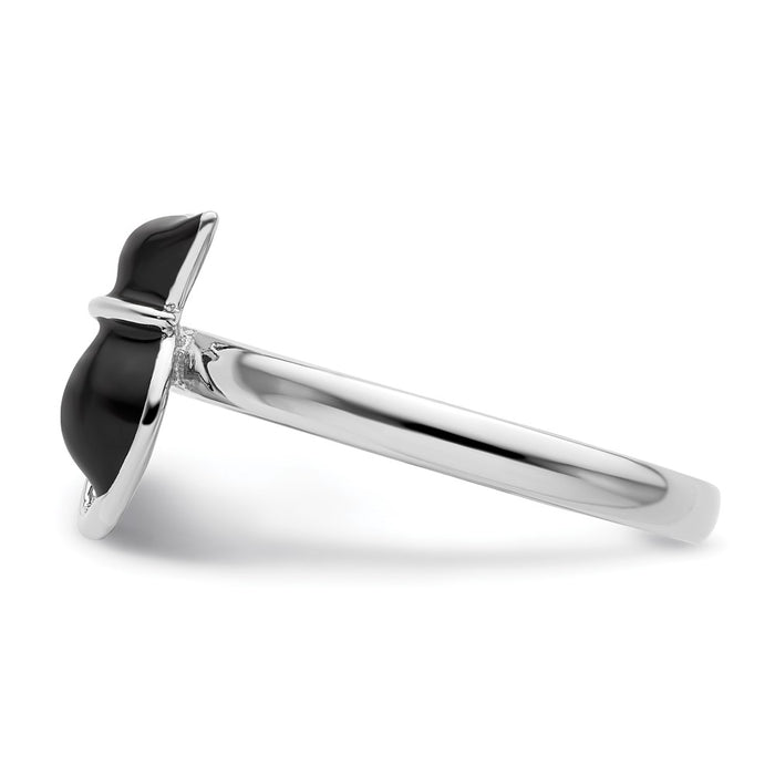 Exclusive Polished Black Enamel Cat Ring in Sterling Silver - Stylish Stackable-3