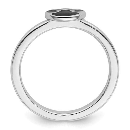 Shop Stylish Sterling Silver Stackable Pawprint Ring | Black Enamel Detail