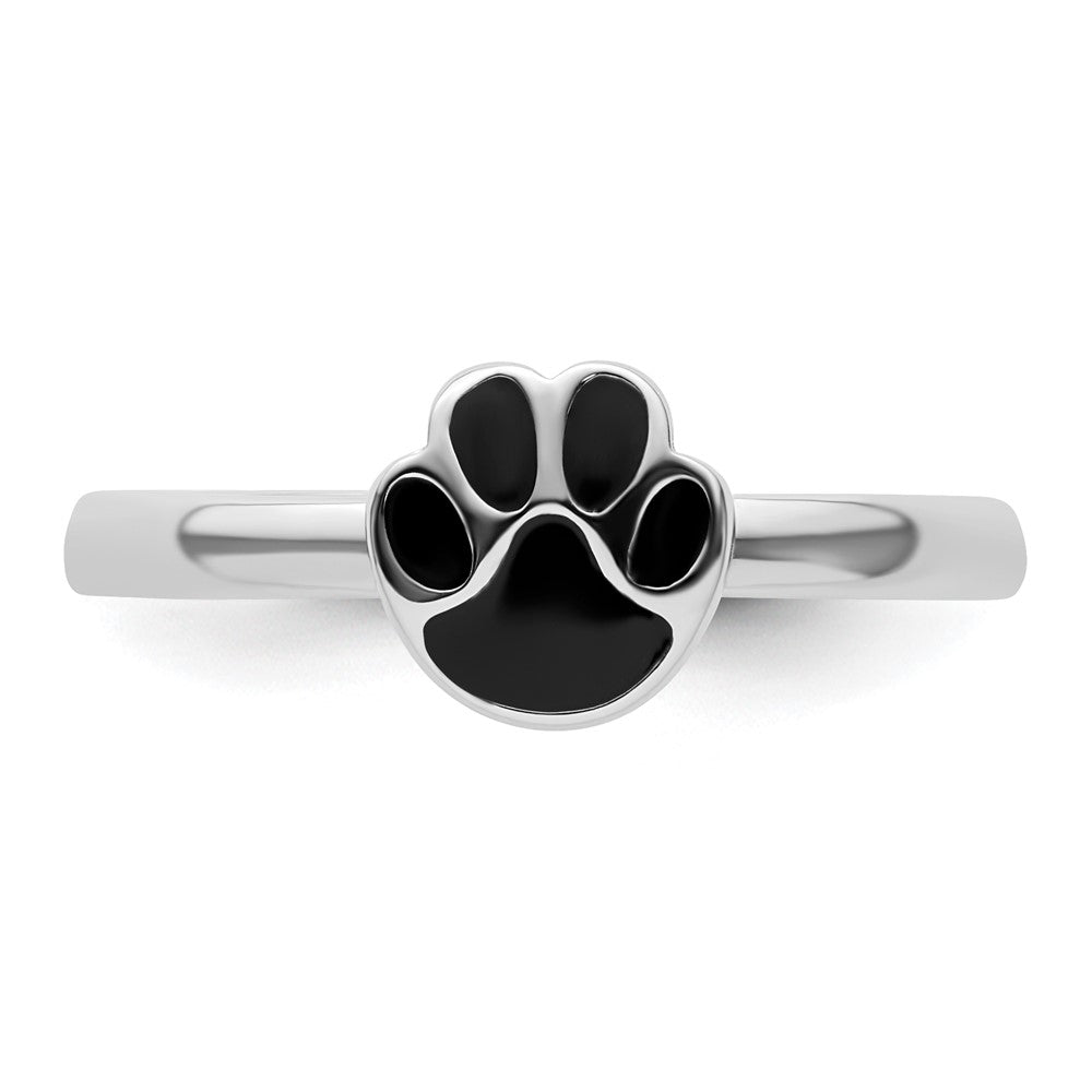 Shop Stylish Sterling Silver Stackable Pawprint Ring | Black Enamel Detail