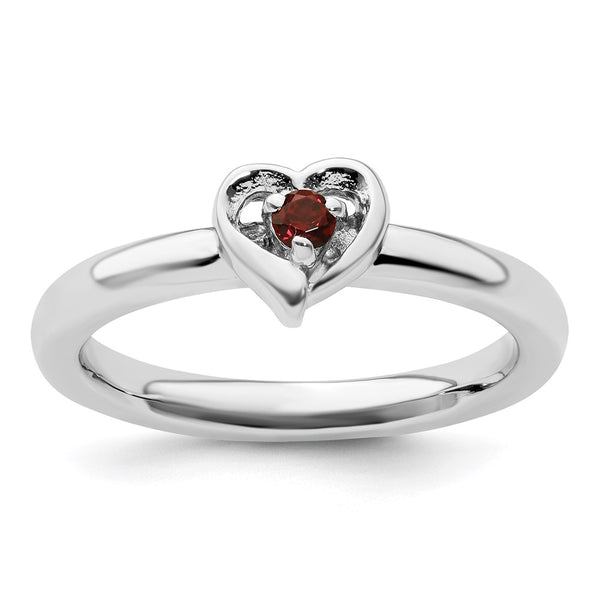 Sterling Silver Garnet Heart Stackable Ring