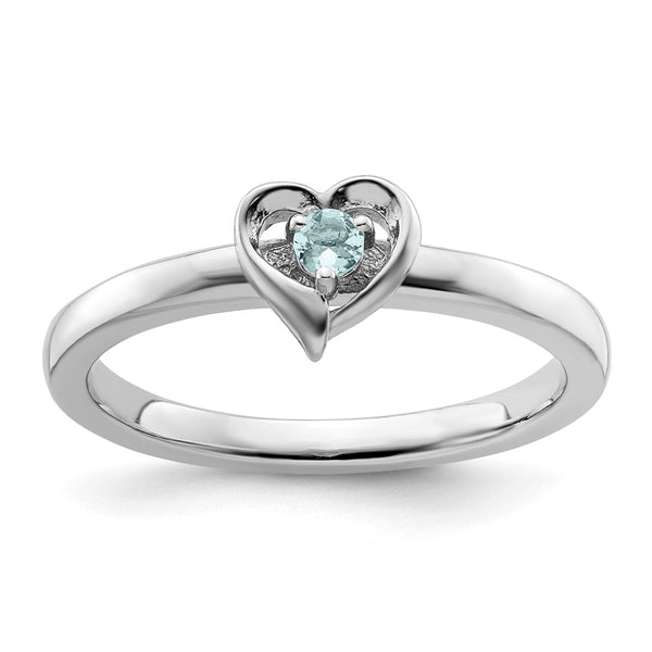 Aquamarine Heart Ring in Stackable Sterling Silver