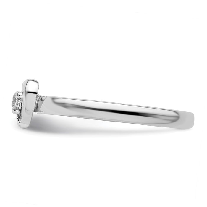 High-Quality Sterling Silver Stackable Heart Ring with White Topaz Accents-3