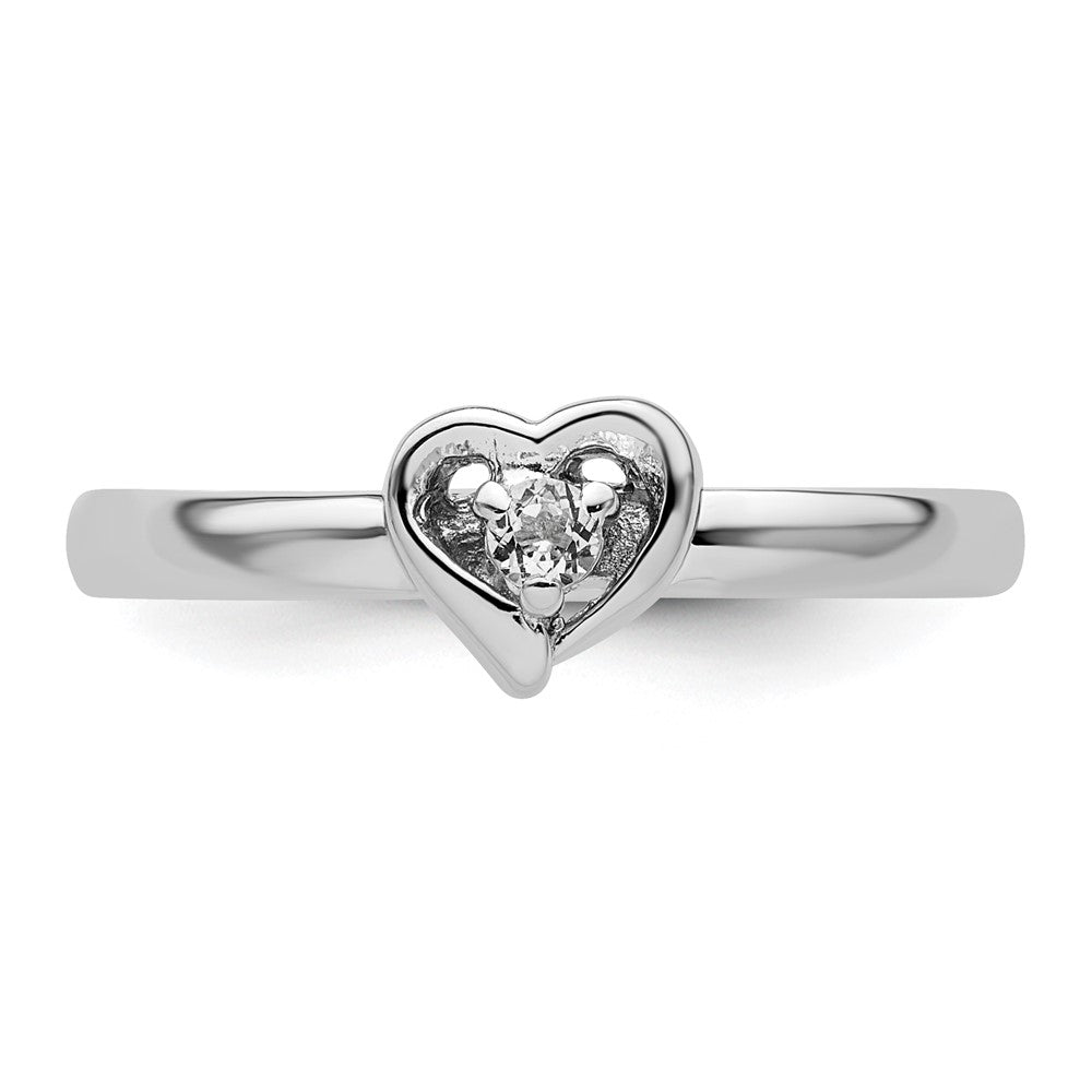 High-Quality Sterling Silver Stackable Heart Ring with White Topaz Accents
