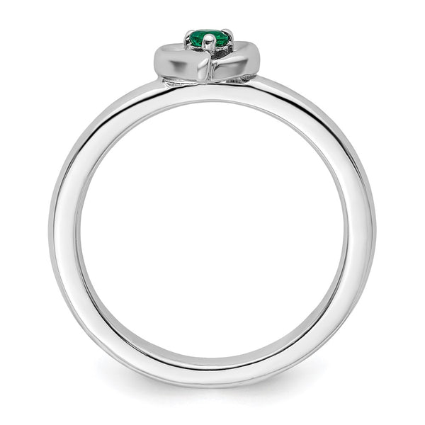 Stackable Heart Ring in Sterling Silver with Created Emerald