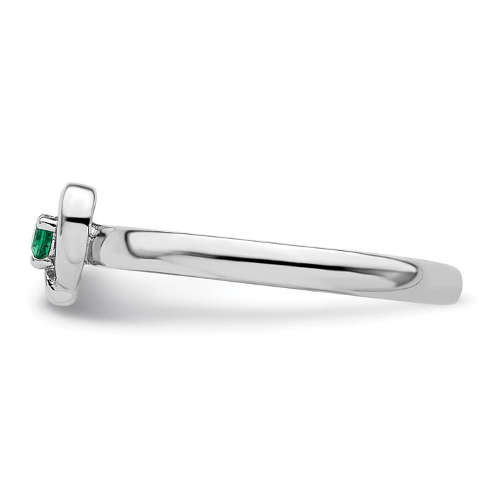 Shop Stylish Sterling Silver Stackable Heart Ring with Created Emerald Accent-3