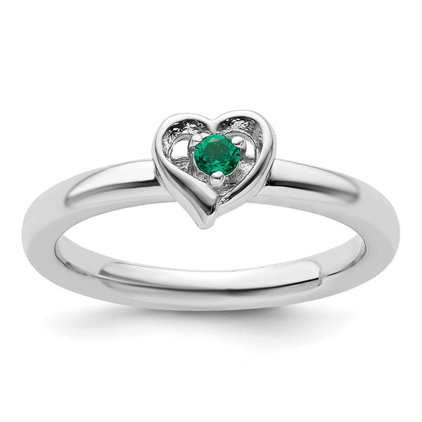 Stackable Heart Ring in Sterling Silver with Created Emerald