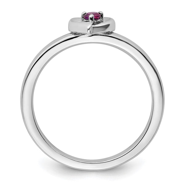 Sterling Silver Stackable Heart Ring with Rhodolite Garnet Accent