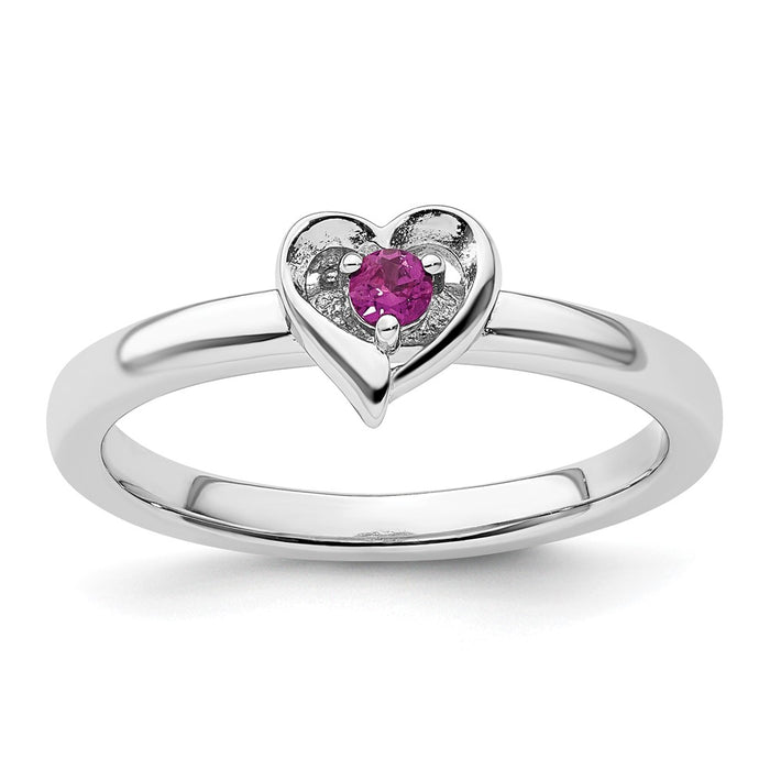 Shop Stylish Sterling Silver Stackable Heart Ring with Rhodolite Garnet Accent-1