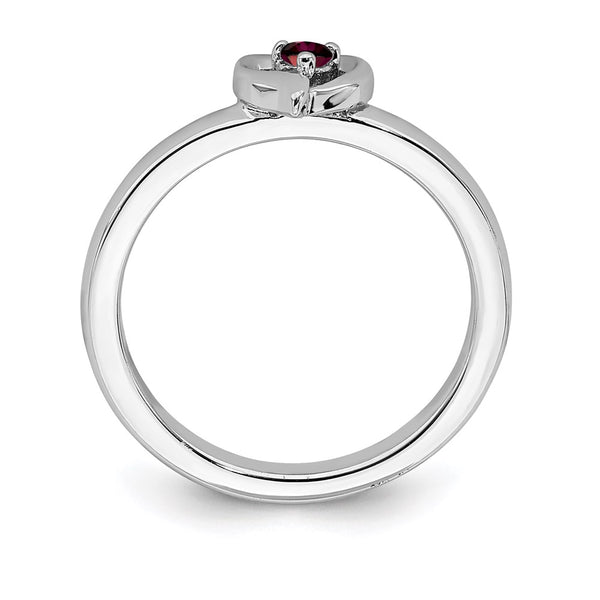 Sterling Silver Stackable Heart Ring with 0.05ct Ruby Accent