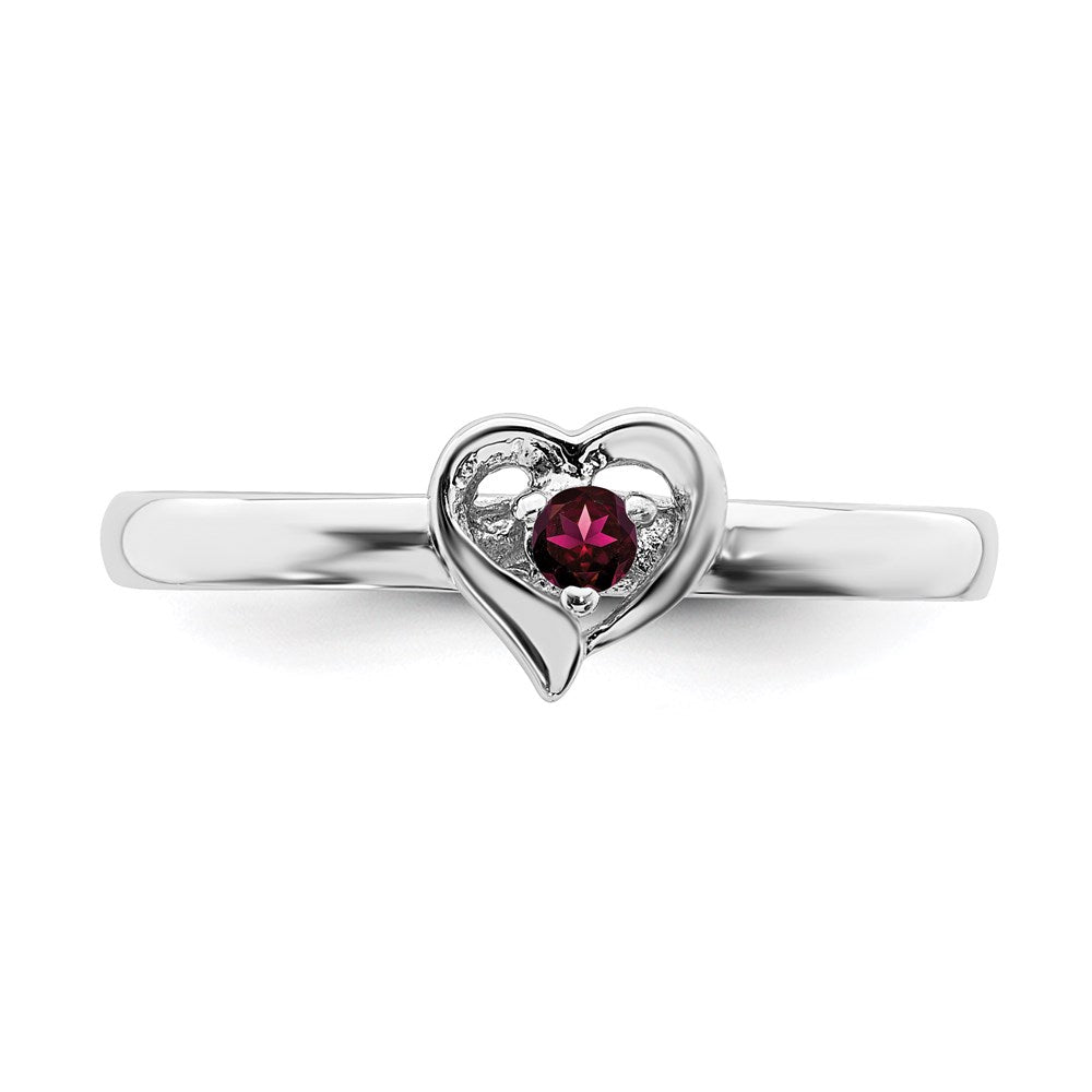 Shop Exclusive Sterling Silver Stackable Heart Ring with 0.05ct Ruby Accent