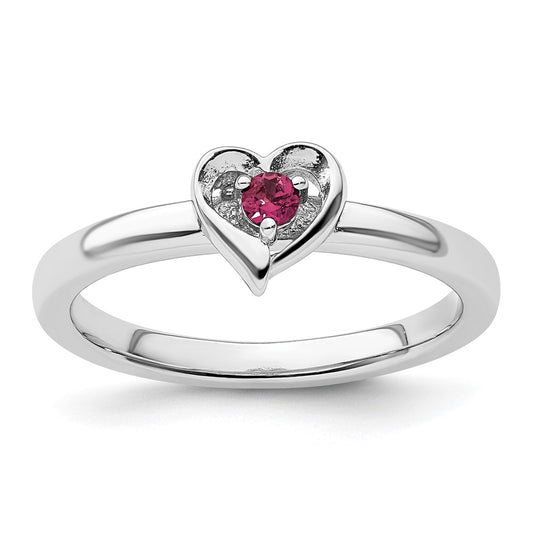 Shop Exclusive Sterling Silver Stackable Heart Ring with 0.05ct Ruby Accent