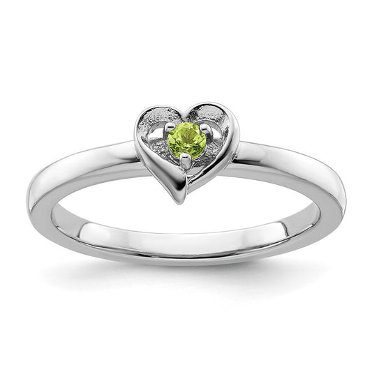 Exclusive Sterling Silver Stackable Heart Ring with Peridot | Affordable Luxury