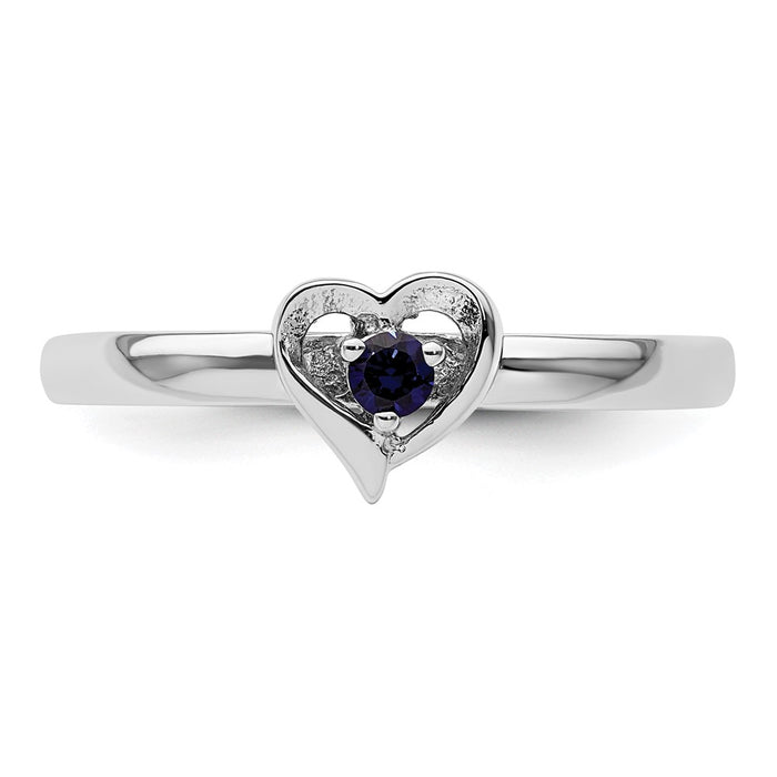 Shop Stylish Sterling Silver Stackable Heart Ring with Created Sapphire Accents-4