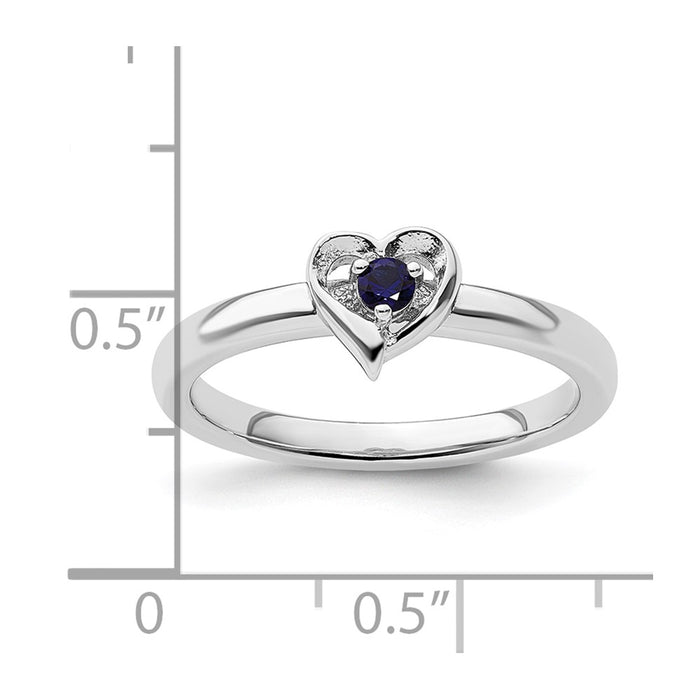 Shop Stylish Sterling Silver Stackable Heart Ring with Created Sapphire Accents-5