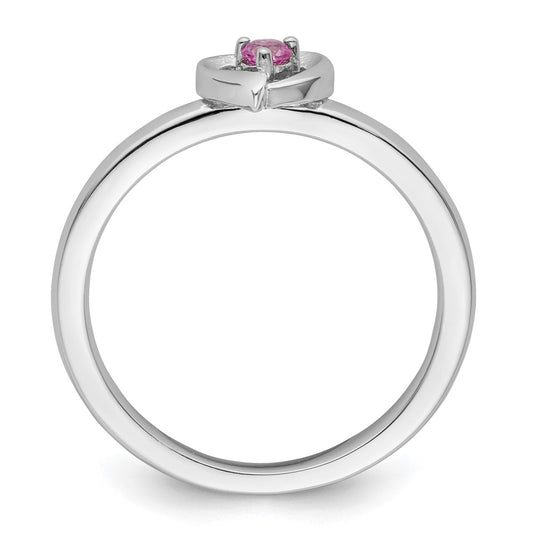 Exclusive Sterling Silver Stackable Heart Ring with Created Pink Sapphire - Affordable Luxury
