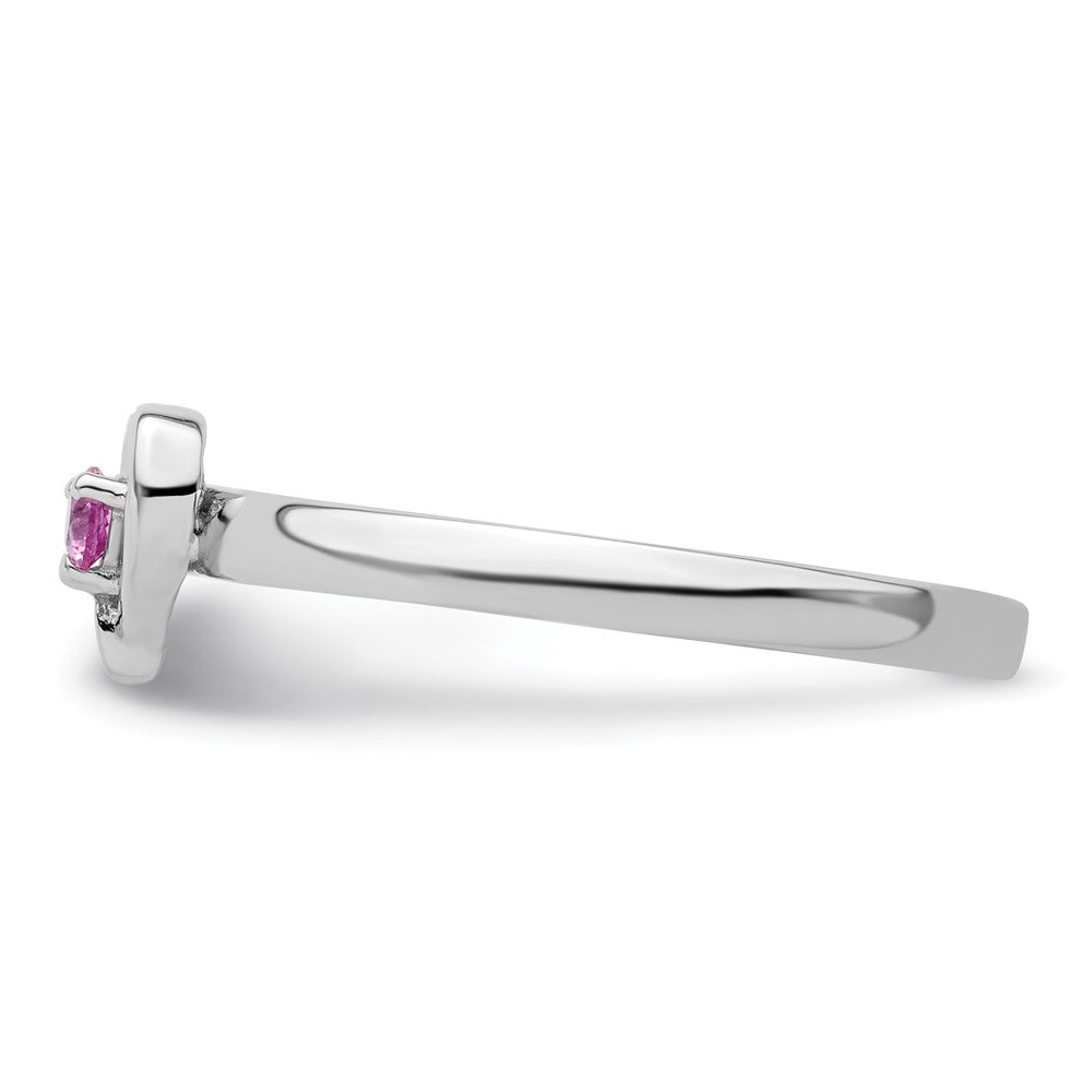 Exclusive Sterling Silver Stackable Heart Ring with Created Pink Sapphire - Affordable Luxury