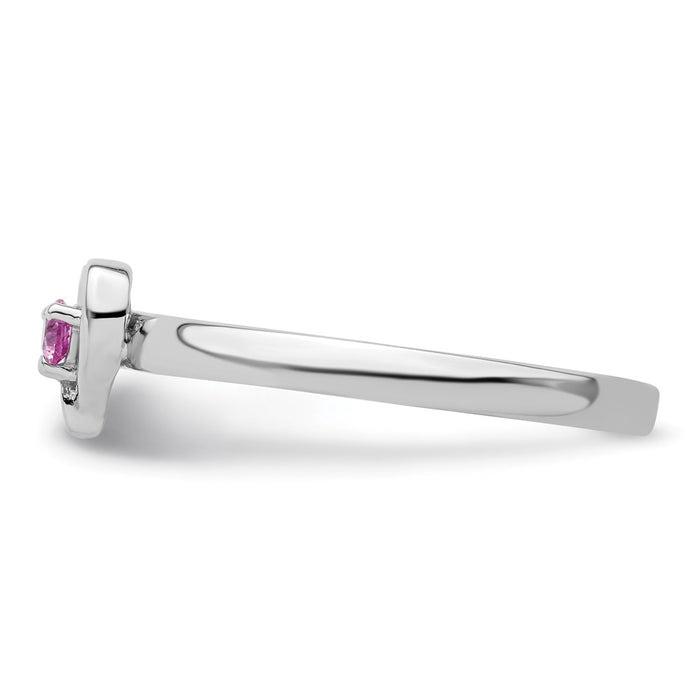 Exclusive Sterling Silver Stackable Heart Ring with Created Pink Sapphire - Affordable Luxury-3