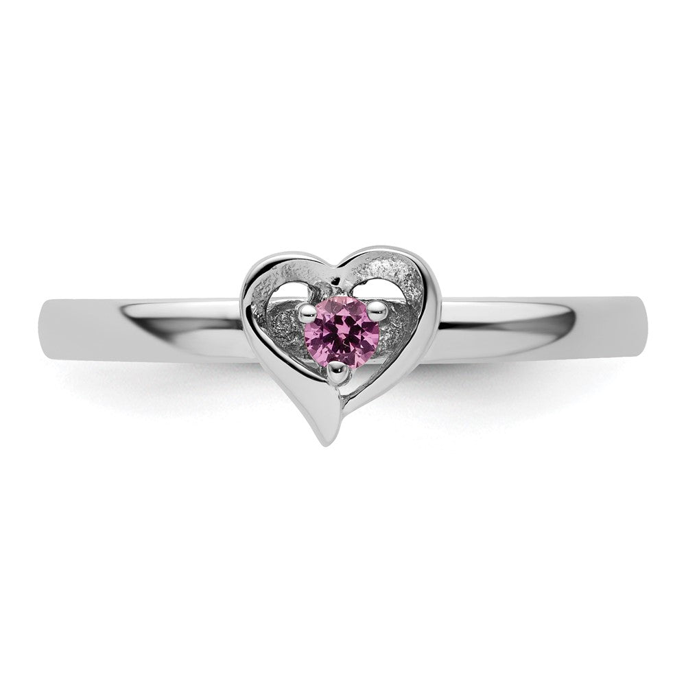 Exclusive Sterling Silver Stackable Heart Ring with Created Pink Sapphire - Affordable Luxury