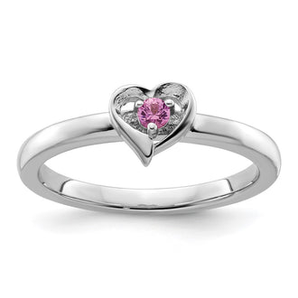 Exclusive Sterling Silver Stackable Heart Ring with Created Pink Sapphire - Affordable Luxury