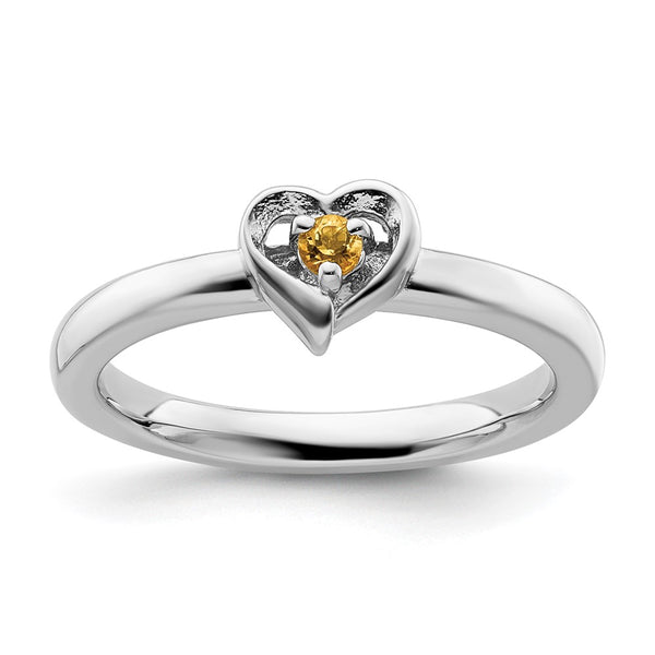 Citrine Heart Stackable Ring in Sterling Silver