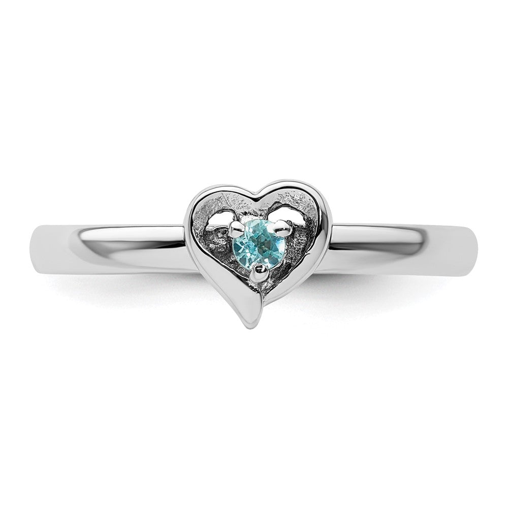 Exclusive Sterling Silver Heart Ring with Blue Topaz - Stylish Stackable Design