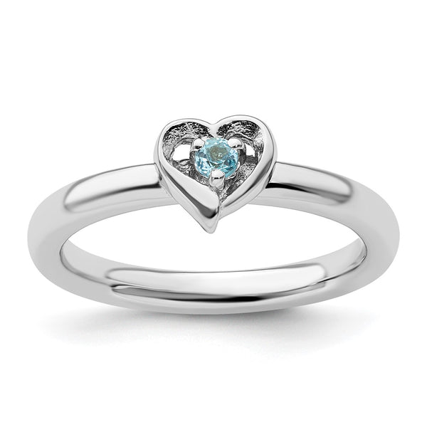 Sterling Silver Stackable Heart Ring with Blue Topaz Accent