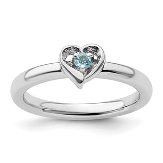 Exclusive Sterling Silver Heart Ring with Blue Topaz - Stylish Stackable Design