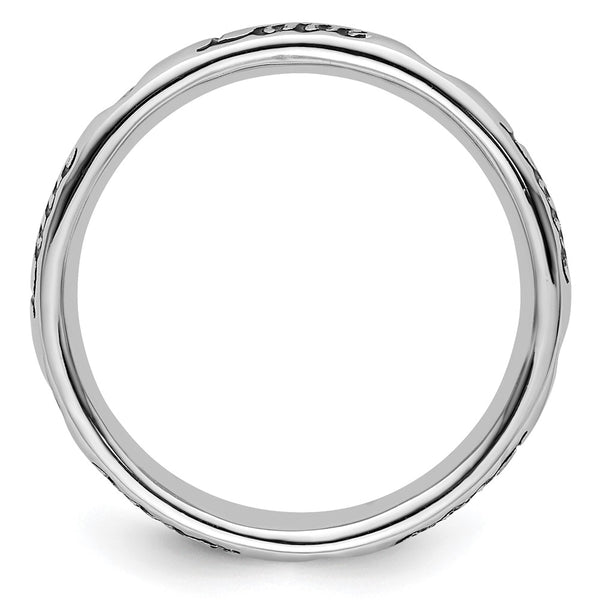 Sterling Silver Stackable Love Ring with Black Enamel Accent