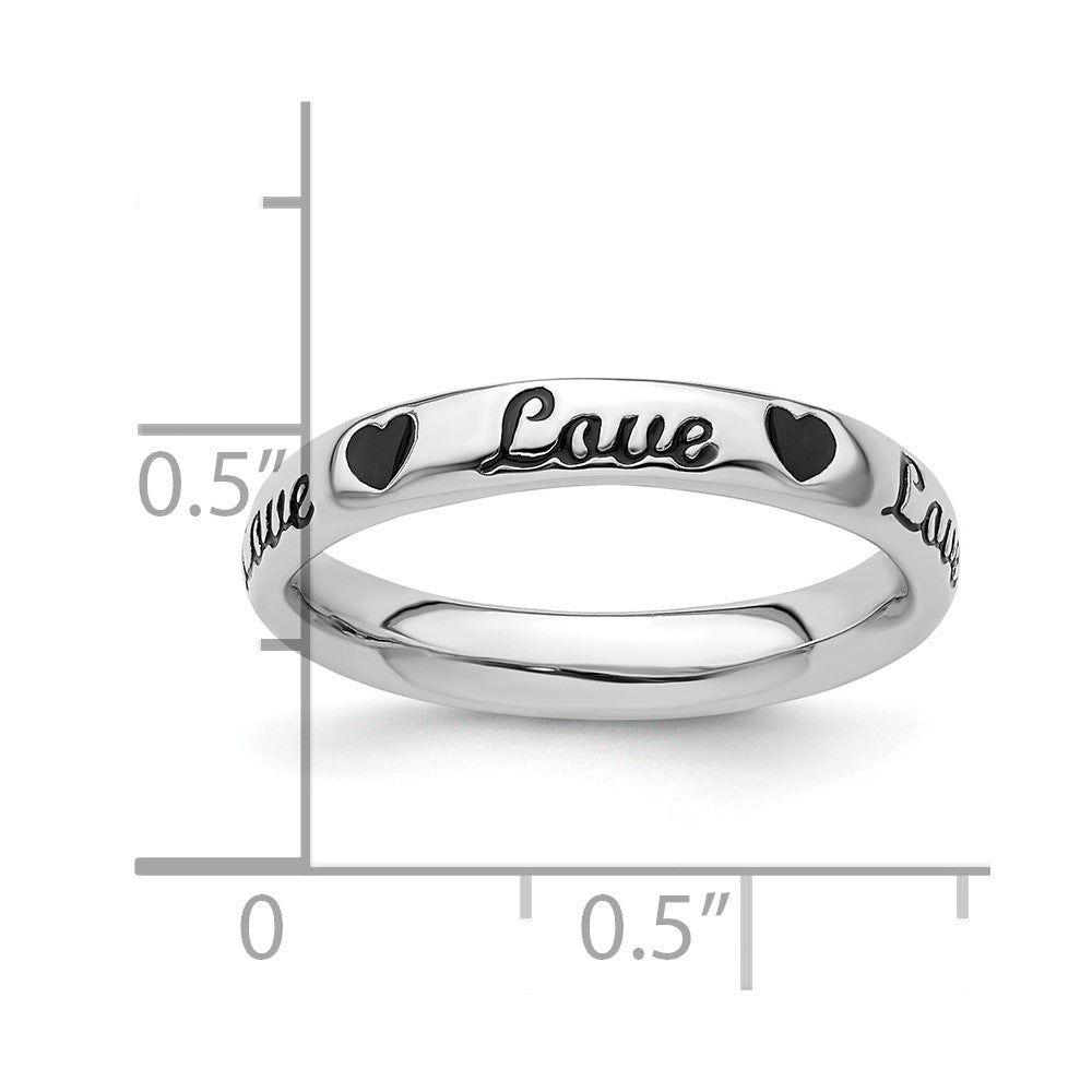 Buy Stylish Sterling Silver Stackable Love Ring with Black Enamel Accent