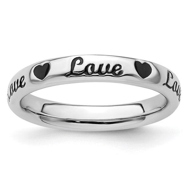 Sterling Silver Stackable Love Ring with Black Enamel Accent