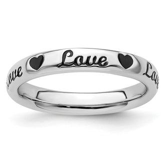 Buy Stylish Sterling Silver Stackable Love Ring with Black Enamel Accent