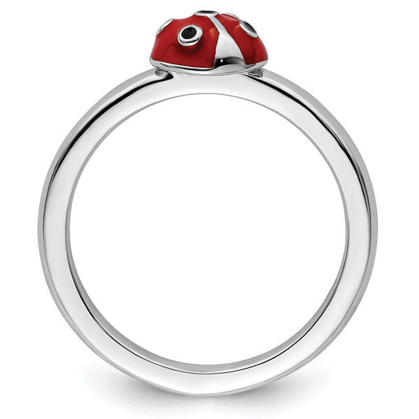 Sterling Silver Stackable Ladybug Ring - Enamel Accents