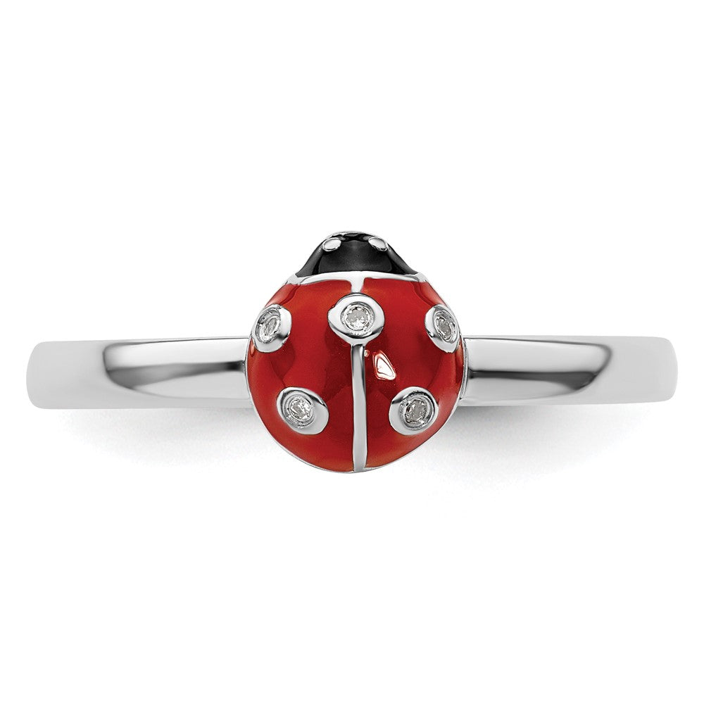 Shop Stylish Sterling Silver Ladybug Ring - Stackable with Enamel & Diamond Accent