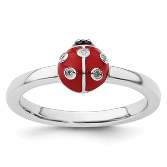 Buy Stylish Sterling Silver Ladybug Ring - Stackable, Enamel & Diamond Accent