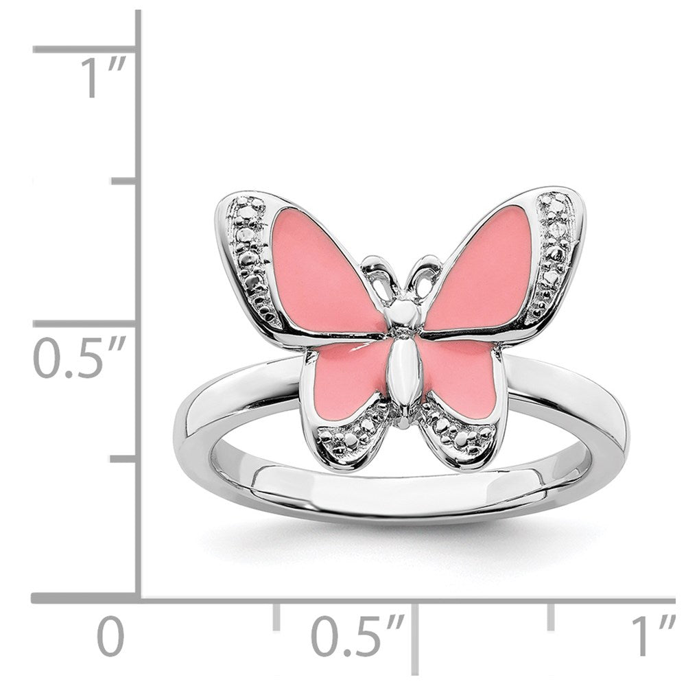 High-Quality Sterling Silver Stackable Pink Enamel Butterfly Ring - Stylish Value