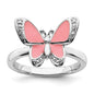 High-Quality Sterling Silver Stackable Pink Enamel Butterfly Ring - Stylish Value-1