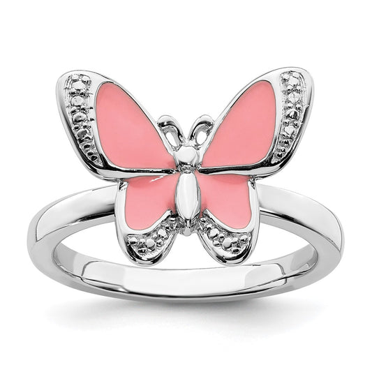Exclusive Sterling Silver Stackable Butterfly Ring | Stylish Pink Enamel Design