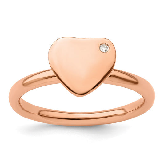 Designer Rose Gold-Plated Heart Diamond Ring - 14K Silver, Affordable Luxury